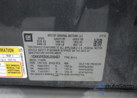 2014 Chevrolet Traverse Ls from USA, damaged, VIN 1GNKVFED9EJ269437